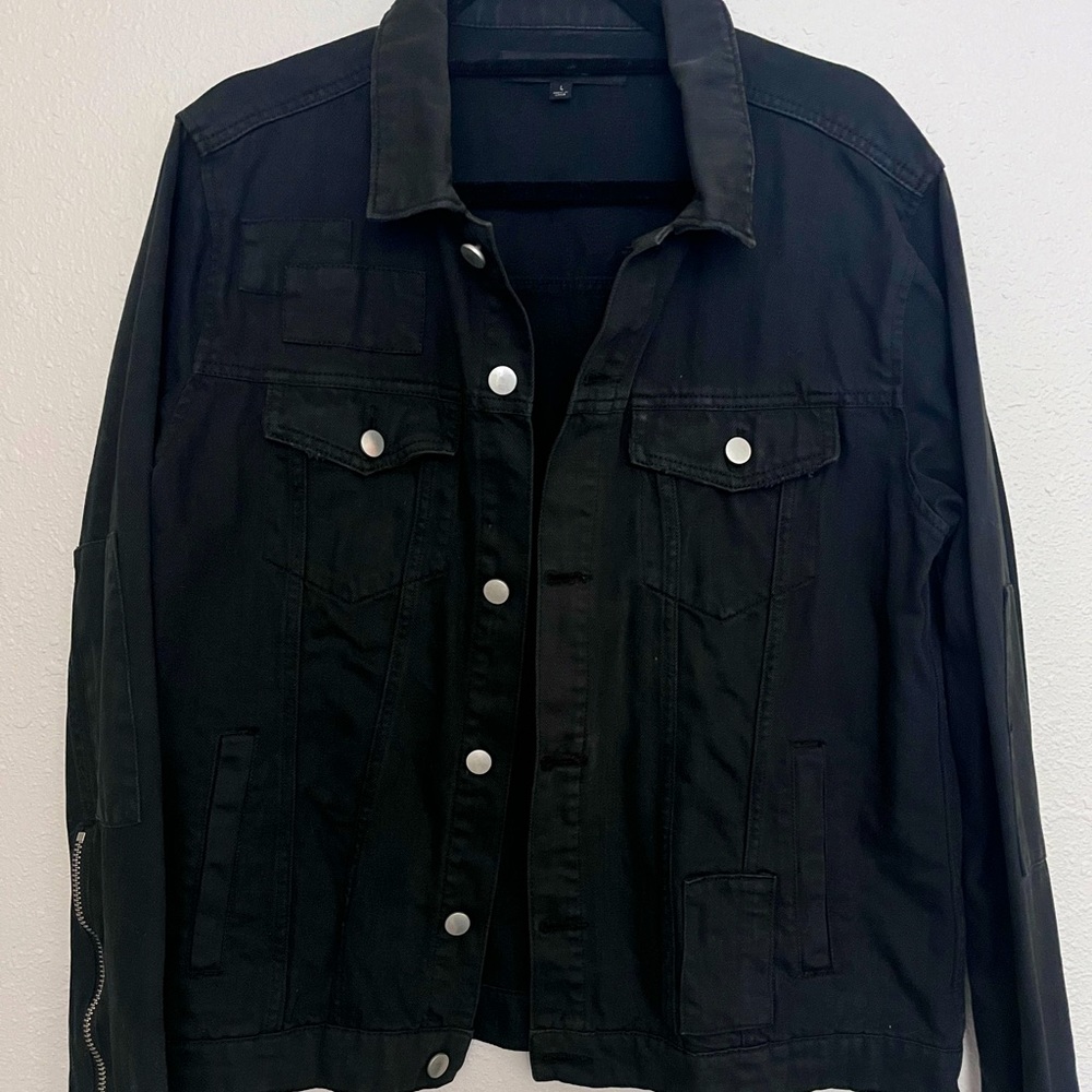Elwood Biker zippered Black Denim Jacket